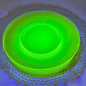 Vintage Fostoria Style Topaz Canary Yellow Uranium Glass Salad Plates Set of 5